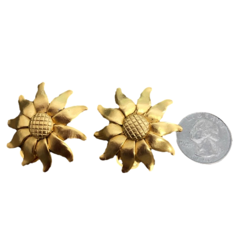 Vintage Clip On Sunflower Earrings